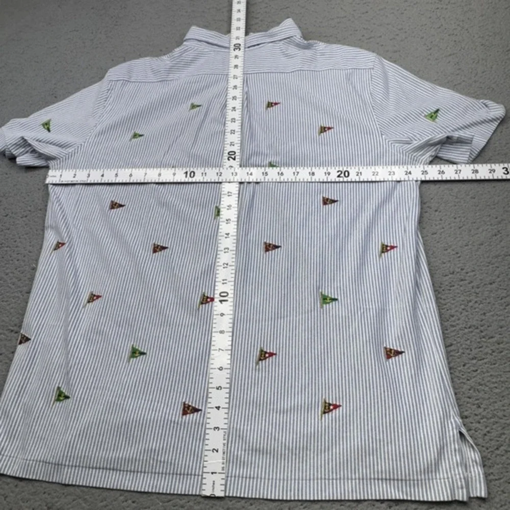 Polo Ralph Lauren Shirt Mens 2XL‎ Blue Stripe Flags Knit Oxford Preppy Nautical